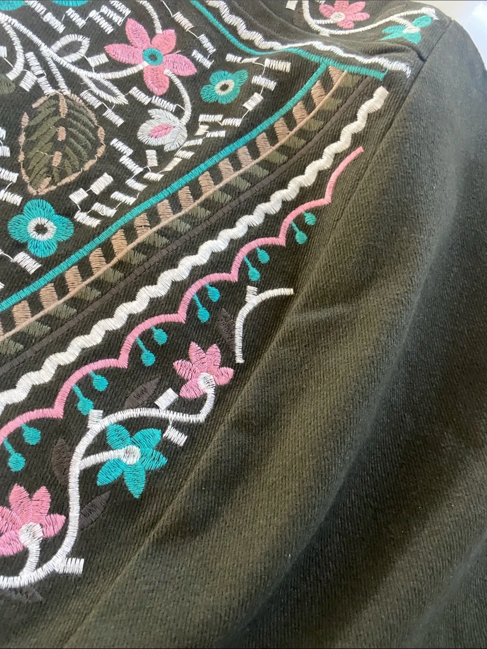 miami Black Embroidered Mini Skirt with Pink & Teal Floral Motif